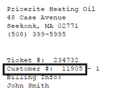 Example receipt with the account number highlighted