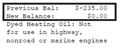 Example receipt highlighting the balance section