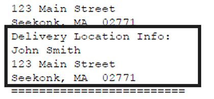 Example receipt highlighting delivery information