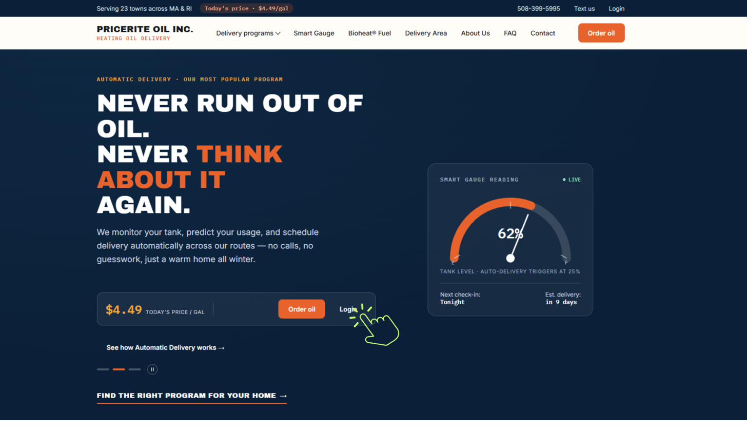 The homepage, showing the Login button