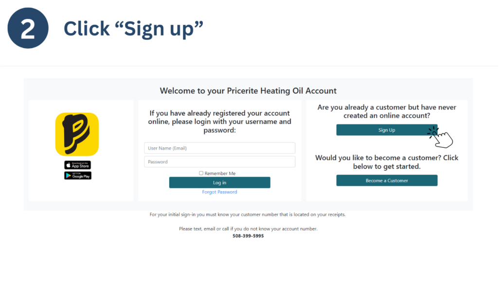 Step 2: click Sign up on the account portal